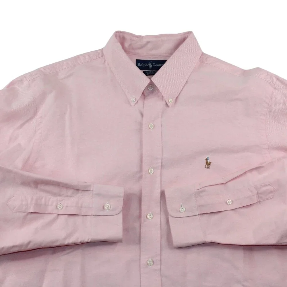 Ralph Lauren Mens 2XL Custom Fit Pink Flesh Pony Dress Shirt Button Down - Picture 7 of 9